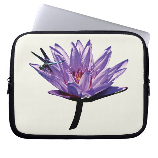 Dragonfly on Purple Water Lily Laptop Computer Sleeve