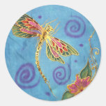 Dragonfly: original hand painted silk by Cyn MC Round Stickers