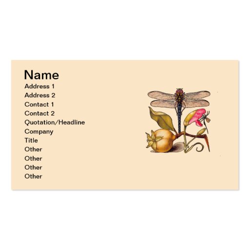Dragonfly, Pear, Carnation, and Insect Business Card Template