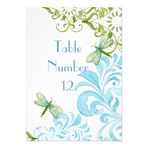 Dragonfly Swirls Scroll Modern Floral Table Number Custom Announcement