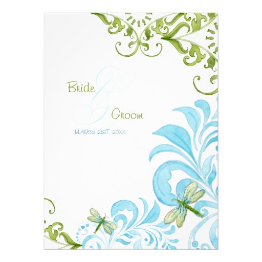 Dragonfly Swirls Watercolor Wedding Invitations