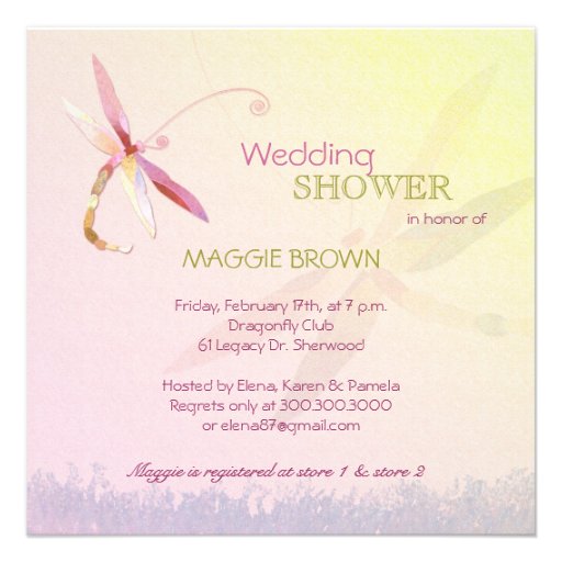 Dragonfly Theme Unique Bridal Shower Invitations 5.25" Square Invitation Card | Zazzle