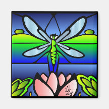 Dragonfly Tiffany Style Square Magnet
