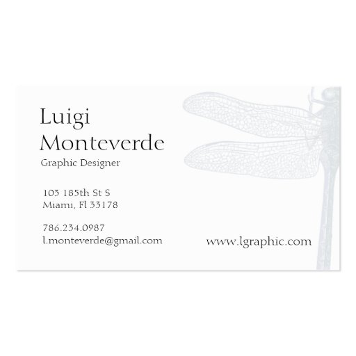 Dragonfly, Unique Personal Business Card (front side)