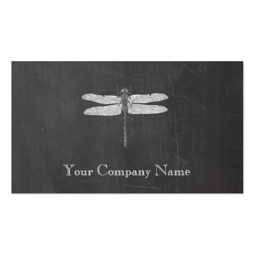 Dragonfly Vintage Etching Chalkboard Look Black Business Card Template (front side)