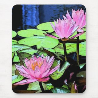 Dragonfly Waterlily sumi-e Mouse Pads