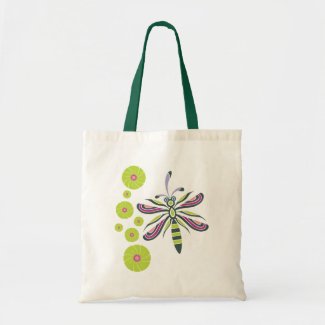 Dragonfly with Flowers Tote Bag bag