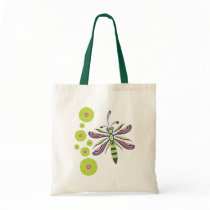 Dragonfly with Flowers Tote Bag by ChunkyDesign Dragonfly with Flowers Tote Bag