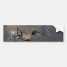 Dragons Fighting in Storm Clouds Bumper Stickers