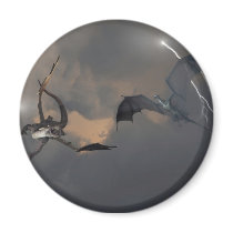 Dragons Fighting in Storm Clouds magnets
