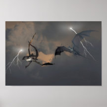 Dragons Fighting in Storm Clouds Print