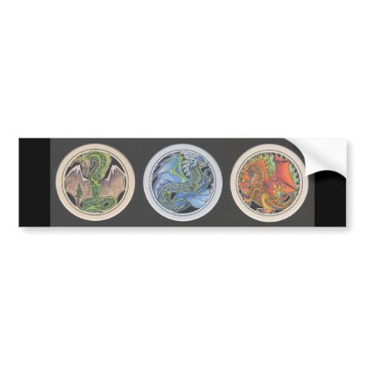 Dragons in a Row Bumper Stickers by smilodonart