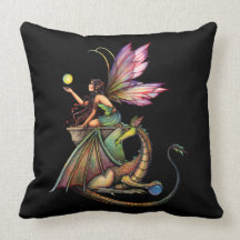 Dragon's Orbs Faerie Fairy and Dragon Throw Pillow