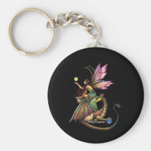 Dragon's Orbs Fairy and Dragon by Molly Harrison Key Chain