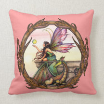Dragon's Orbs Fairy and Dragon Throw Pillow