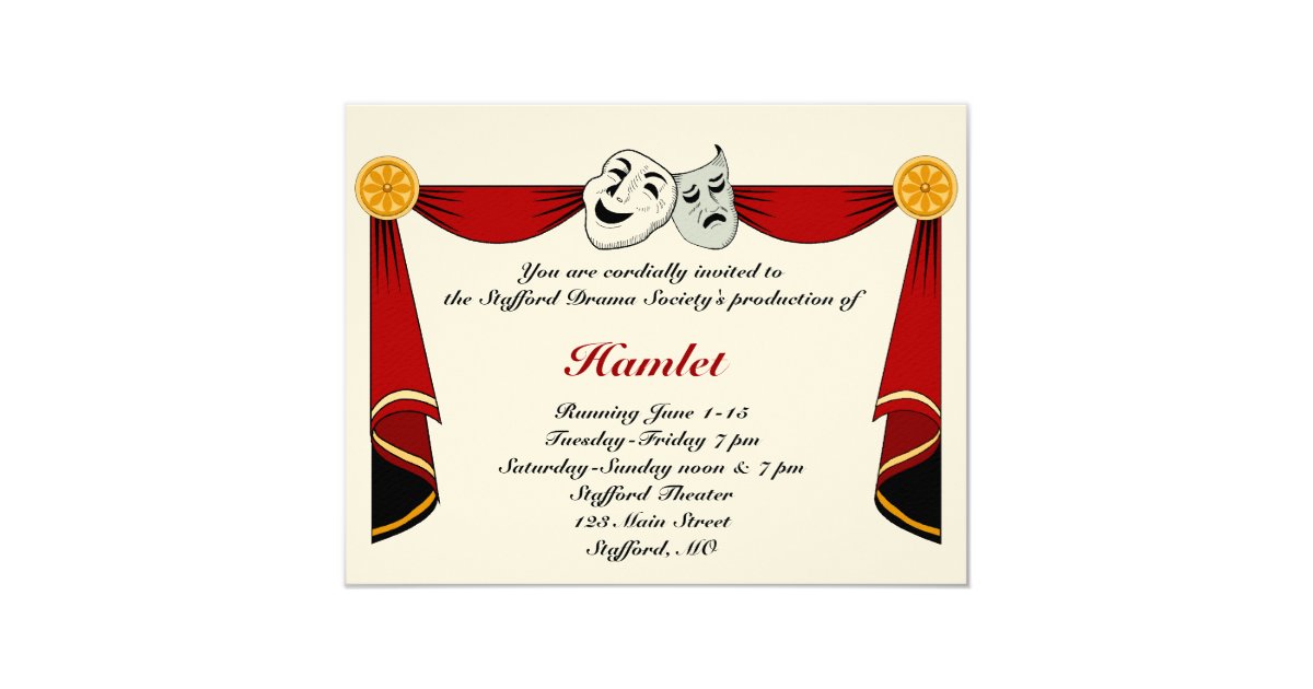 drama and theater invitation zazzle theatre invitation templates free