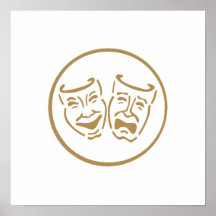 Drama Masks (White & Gold) Print