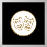 Drama Masks (White & Gold) Print