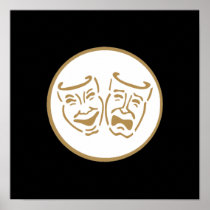 Drama Masks (White & Gold) Print