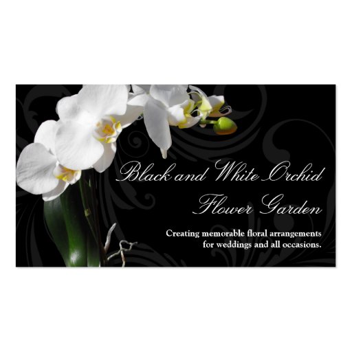 Dramatic Black and White Orchid Flower with Swirl Business Card Templates (front side)