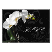 Dramatic Black and White Orchid Matching RSVP Custom Invites