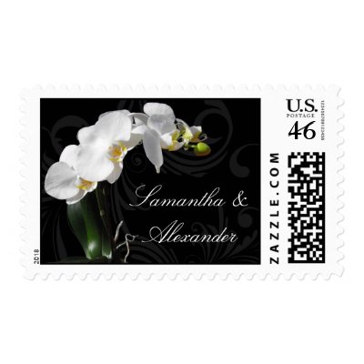 Dramatic Black and White Orchid Wedding Stamps