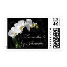 Dramatic Black and White Orchid Wedding Stamps
