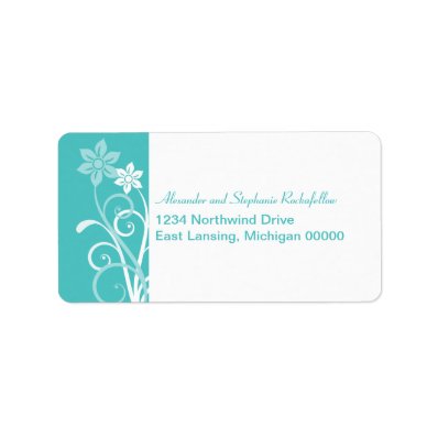 Dramatic Floral Swirls Address Labels, Aqua Label