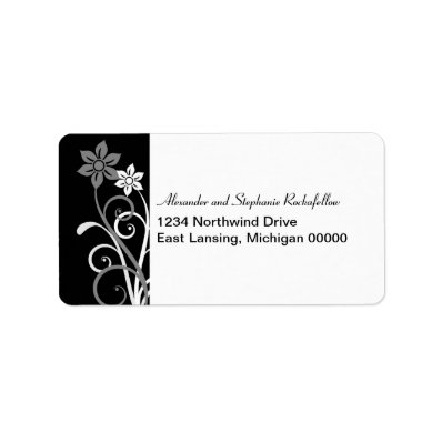Dramatic Floral Swirls Address Labels, Black Label