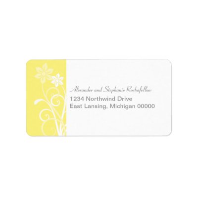 Dramatic Floral Swirls Address Labels, Yellow Label