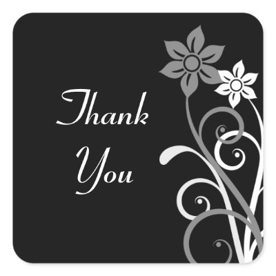 Dramatic Floral Swirls Thank You Envelope Seals Square Stickers