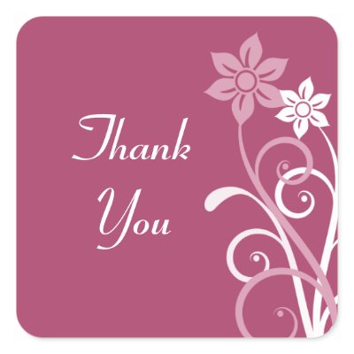 Dramatic Floral Swirls Thank You Envelope Seals Square Stickers
