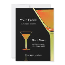 Dramatic Gold Martini Cocktails Invitation