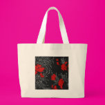 Dramatic Red Flowers on Black Tote Bag