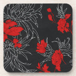 Dramatic Red Flowers on Black Drink Coaster