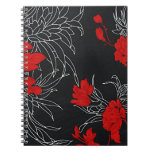Dramatic Red Flowers on Black Spiral Notebooks