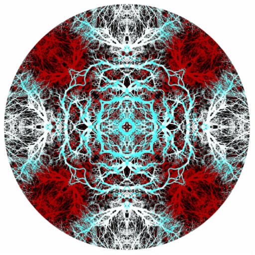 Dramatic Round Pattern. Red and Turquoise. Cut Out