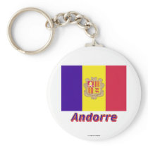 Drapeau Andorre avec le nom en français Keychains