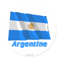 Drapeau Argentine avec le nom en français Round Stickers