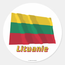 Drapeau Lituanie avec le nom en français Round Stickers