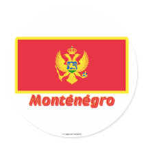 Drapeau Monténégro avec le nom en français Round Sticker