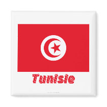 Drapeau Tunisie avec le nom en français Fridge Magnets