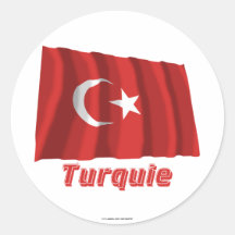 Drapeau Turquie avec le nom en français Round Stickers