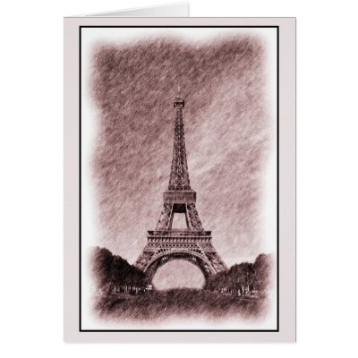 Drawing of the Eiffel Tower in Paris, France.