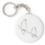 Drawing of Two Birds on a Branch Keychains