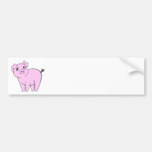 Drawn Cartoon Cute Little Pig Pink, White, Black Bumper Sticker