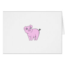 Drawn Cartoon Cute Little Pig Pink, White, Black Cards