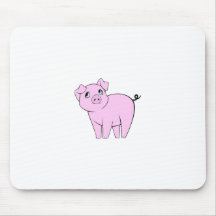 Drawn Cartoon Cute Little Pig Pink, White, Black Mouse Pads