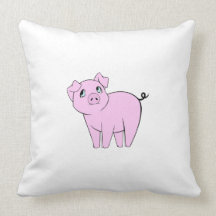 Drawn Cartoon Cute Little Pig Pink, White, Black Throw Pillows