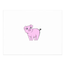 Drawn Cartoon Cute Little Pig Pink, White, Black Post Cards